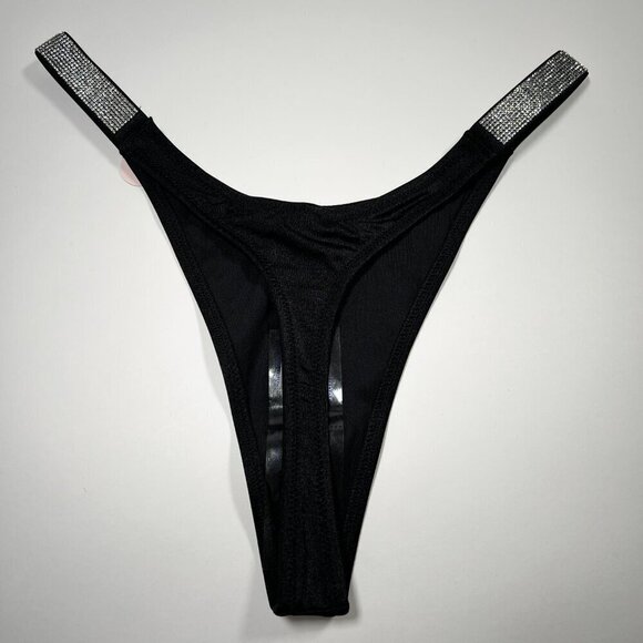 Victoria Secret Large L Thong String Bikini Bottom All Over Shine Strap Black - Picture 4 of 5